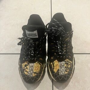 Versace Black and Gold Patterned Sneakers